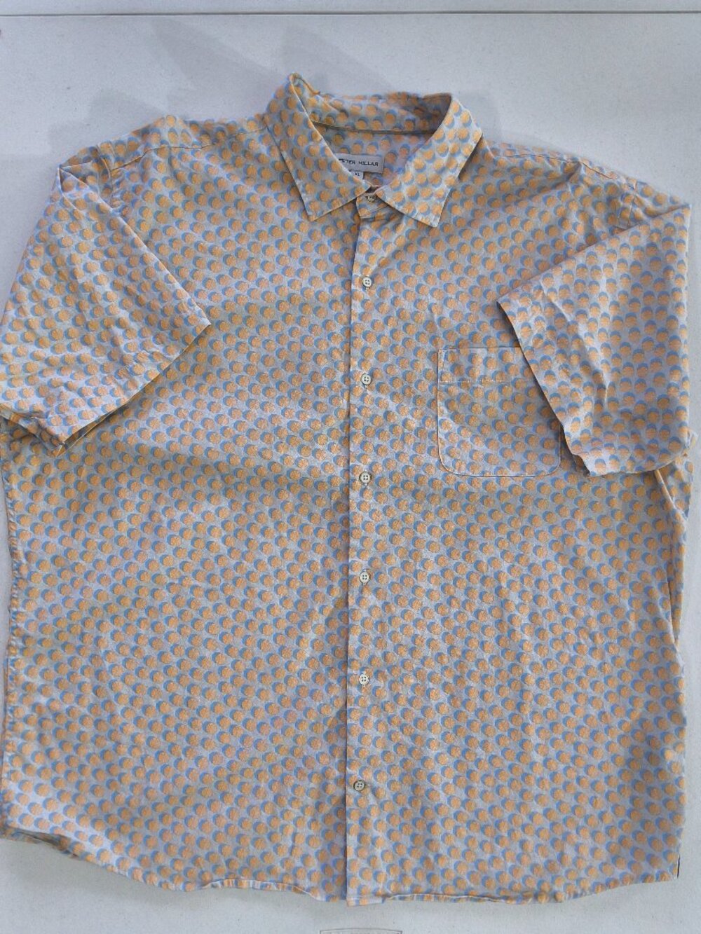 Peter Millar Mens XL umbrella print button up short sleeve shirt